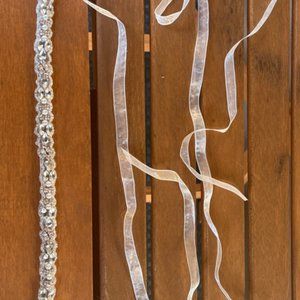 David's Bridal CRYSTAL CLUSTER SASH WITH RIBBON